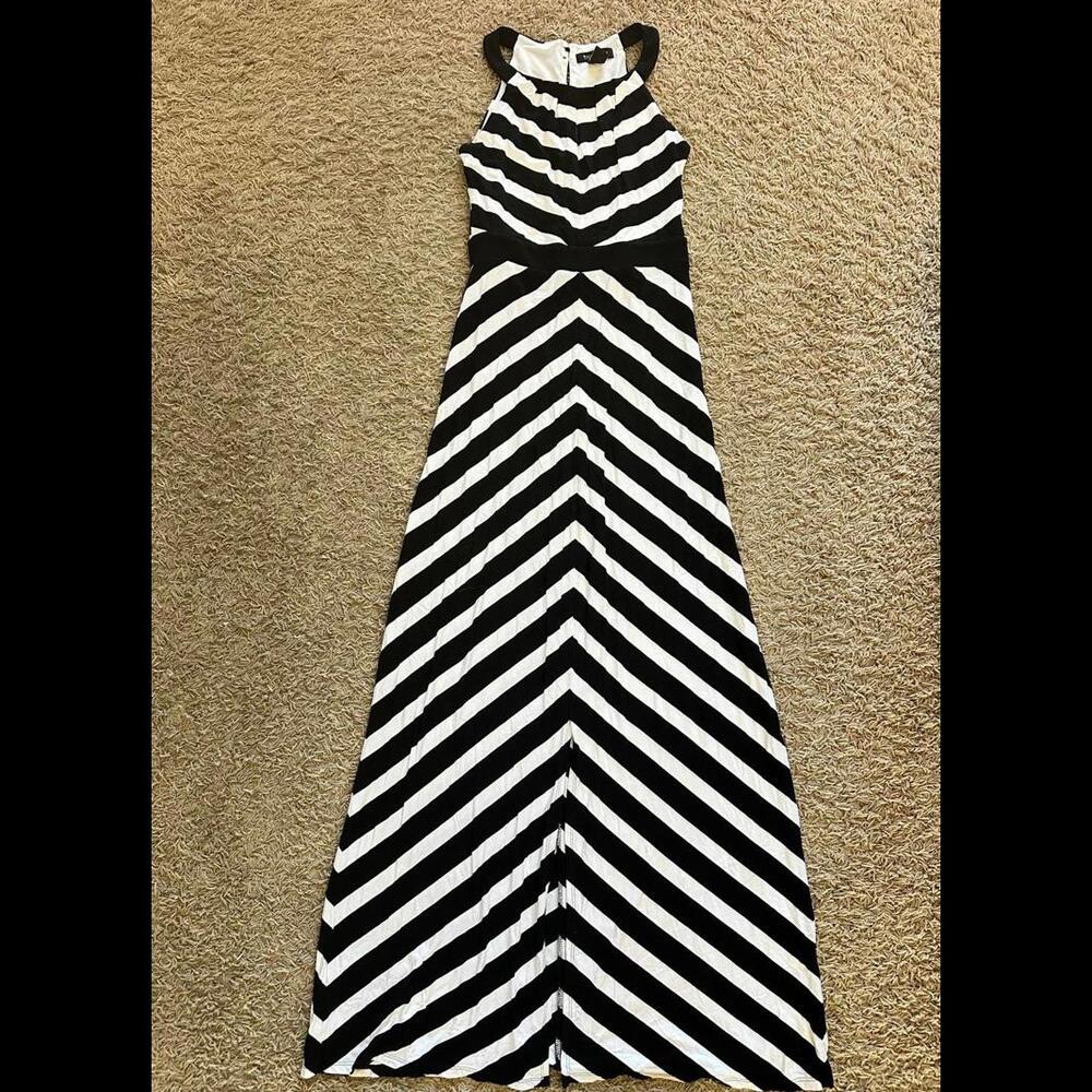 Chic Black & White Striped Maxi Dress